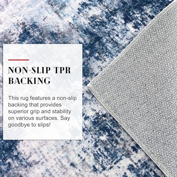 Modern Abstract Entryway Rug Indoor 2x3 Washable Non-Slip, Soft Grey Navy Blue Rug, Small Area Rug Kitchen Mat Thin Print Faux Wool Floor Carpet for Entrance Bedroom Office