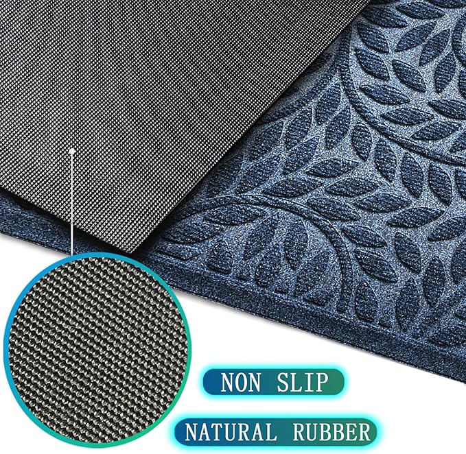 Bulijojo Front Door Mat Entrance,Durable Heavy Duty Welcome Mat,Thick Absorbent Natural Rubber Non Slip Mat,Sturdy Entryway Blue 23"x35"