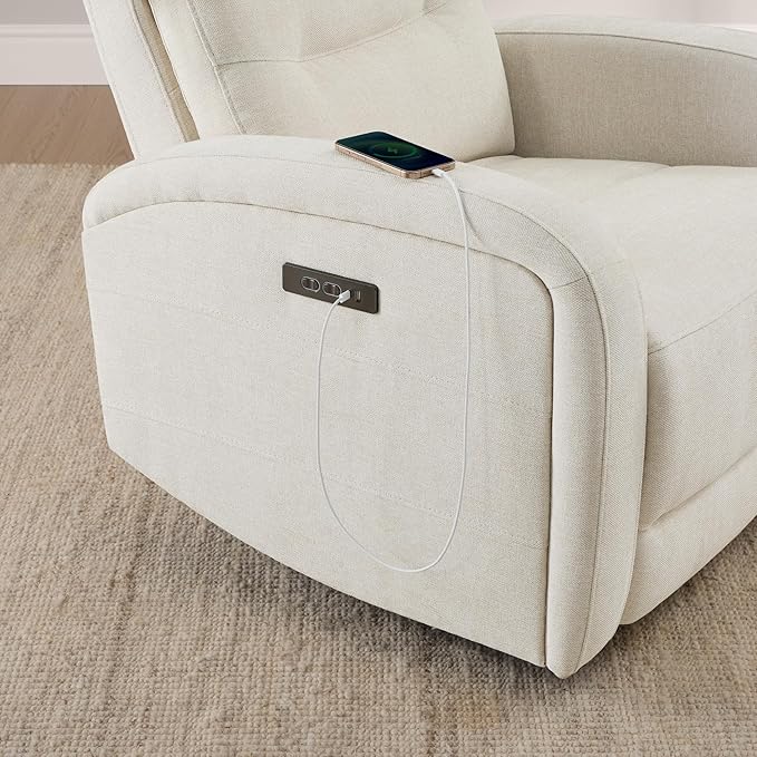 Watson & Whitely Swivel Power Recliner with Adjustable Headrest, Recliner Chairs for Adults, Small Glider Rocker for Living Room, Fabric in Linen