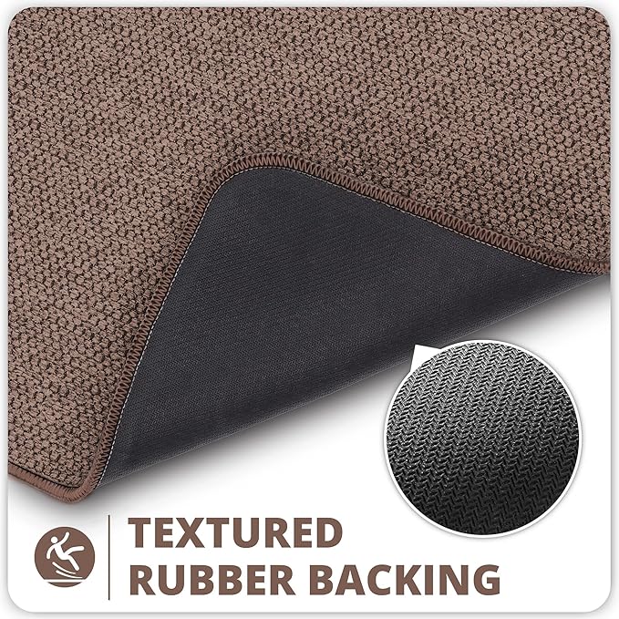 Bath Mat,Ultra Thin Bathroom Runner Rugs,Large Bath Mats for Bathroom,Quick Dry,Non-Slip,Machine Washable,Low Pile,Bath Rug,Shower Outside,Sink,Home Decor Accessories.Brown,1'9"x3'11"（21x47inch）