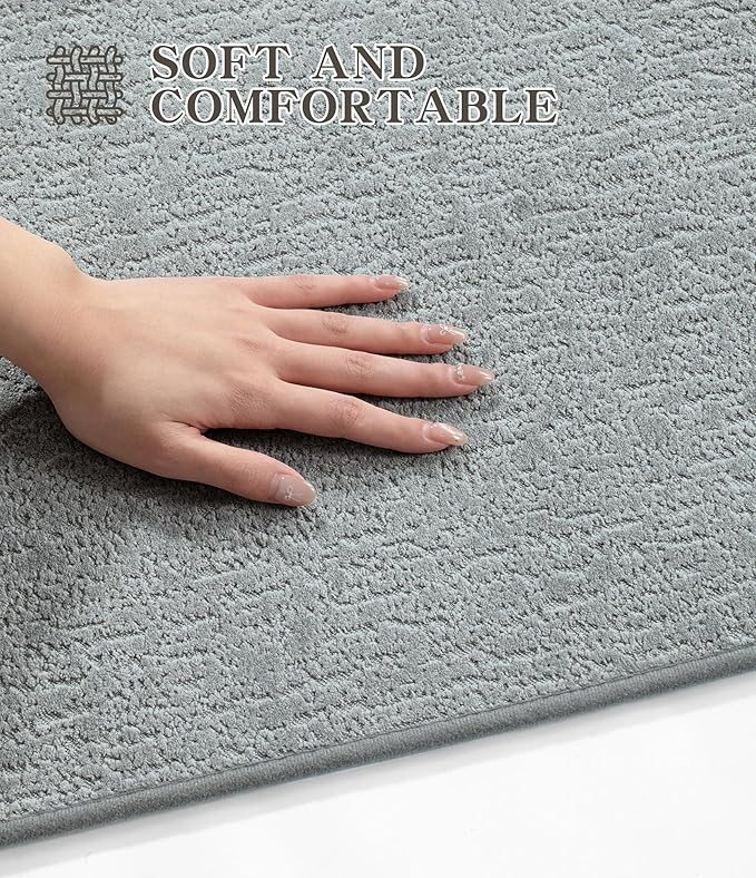 chakme Bathroom Rug Set 3 Piece, Ultra Thin Bath Mat Quick Dry, Absorbent, Non Slip, Machine Washable, Light Grey, 17" x 24" / 17" x 30" / 17" x 59"