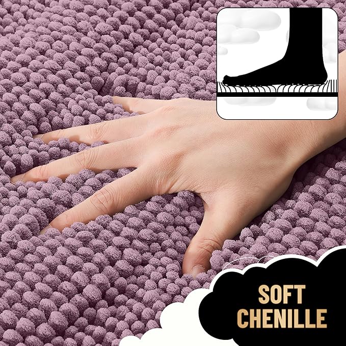 OLANLY Thick Bathroom Rugs 30x20, Extra Soft Absorbent Chenille Striped Bath Rugs, Rubber Backing, Machine Wash Dry, Bath Mats for Bathroom Floor, Tub and Shower, Home Decor Accessories, Deep Plum