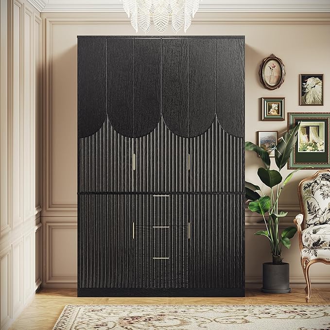 71" Wardrobe Armoire Wooden Closet with 3 Doors 3 Drawer and 2 Cabinet, Bedroom Armoire with Hanging Rod Shelf, Modern Wooden Bedroom Armoire Freestanding Wood Closet Storage Cabinet