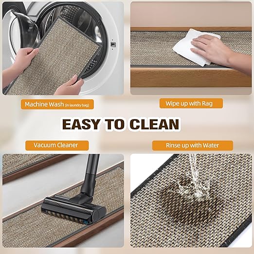 Chenille Stair Treads Non Slip 10pcs Comfortable Stair Runner for Wooden Steps Rubber Backing Stairs Carpet Treads Indoor Staircase Covers Mat with Rubber Backing for Pets Kids 8"X30" Black White