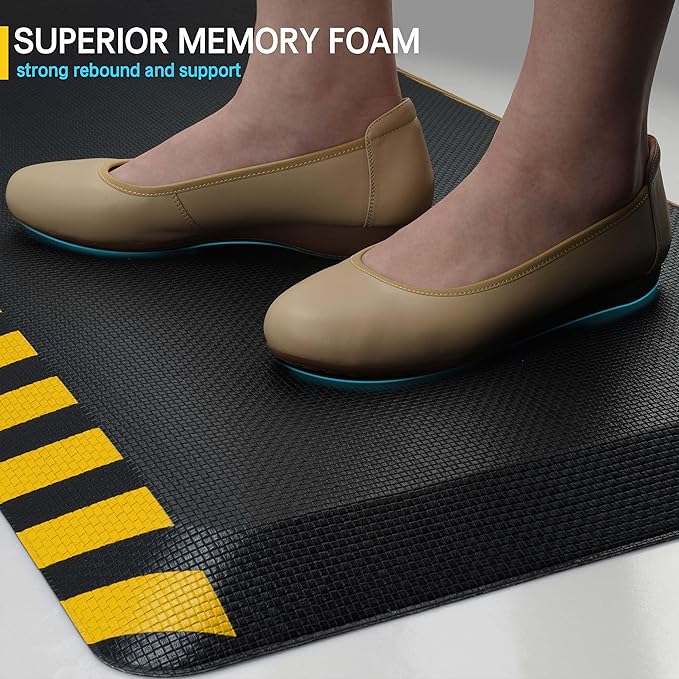 FEATOL Anti Fatigue Mat Industrial, Ergonomic Standing Floor Mat for Work for Stand, Safety Support for Leg & Back Pain(Yellow Border, 24" x 36", 2PC)
