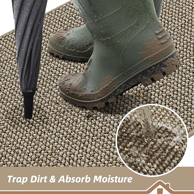 BEQHAUSE Dirt Trapper Door Mat 32" x 48", Non-Slip Washable Doormats Entrance Mat, Dirt Resistant and Absorbent Welcome Mat, Low Profile Floor Mats for Front Back Door and Entryway, Light Beige