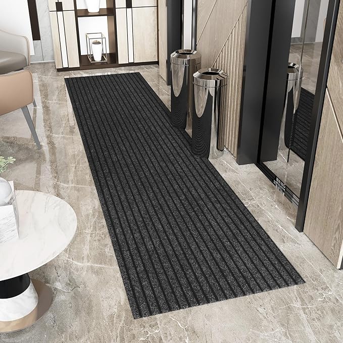 Ottomanson 2'7" x 44' Hallway Runner with Scraper Pile - Extra Durable Non-Slip Rug Mat for Indoor & Outdoor Use - Ideal for Kitchen, Entryway & Garage - High-Traffic Carpet, Black