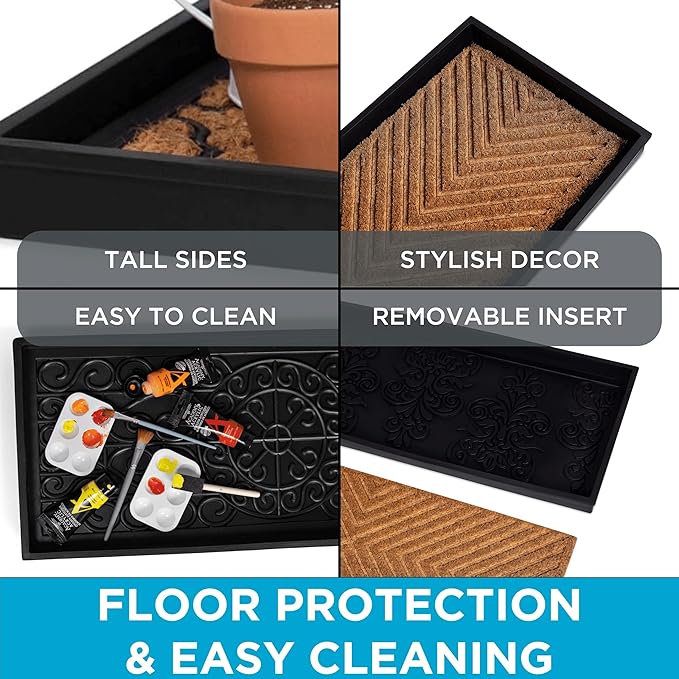 BIRDROCK HOME Rubber Boot & Shoe Tray | Coir Insert | 34" x 14" | Waterproof Shoe Tray for entryway | Embossed Pattern