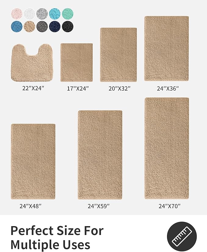 ILANGO Beige Toilet Rugs U Shaped 22" × 24" Non Slip & Super Absorbent Extra Thick Soft, Washable Bath Mats for Bathroom Floor, Plush Shaggy Contour Bath Rugs for Toilet,Dry Quick