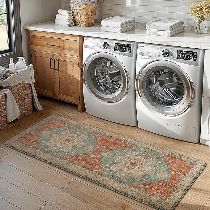 GENIMO Kitchen Mats for Floor 2PCs, Washable Anti Fatigue Mat for Cushioned, 17.3"x47"+17.3"x30", Waterproof Kitchen Rugs, Non Slip Comfort Standing Mat Rug for Home, Sink, Laundry, Multi