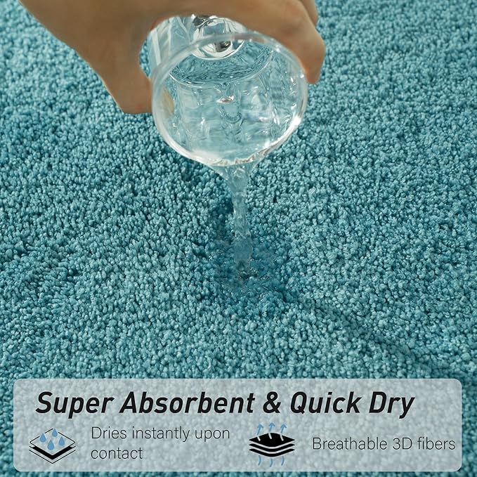 Luxury Quick Dry Non-Slip Bathroom Rugs【24'' x 47'' Blue】 Highly Absorbent Washable and Ultra Soft, Extra Thick Fluffy Bath Mats for Shower/Kitchen/Bathtub Floor