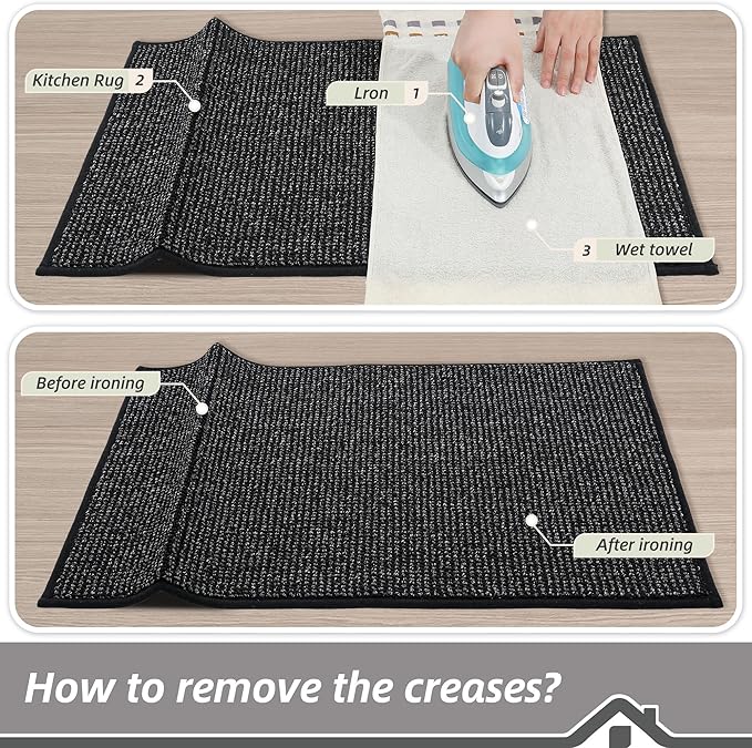 BEQHAUSE Kitchen Rugs and Mats 2PCS, Non-Slip Kitchen Mats for Floor, Absorbent and Stain Resistant Kitchen Runner, Machine Washable Rugs for Kitchen, Laundry & Sink, 20"x32"+20"x48", Black