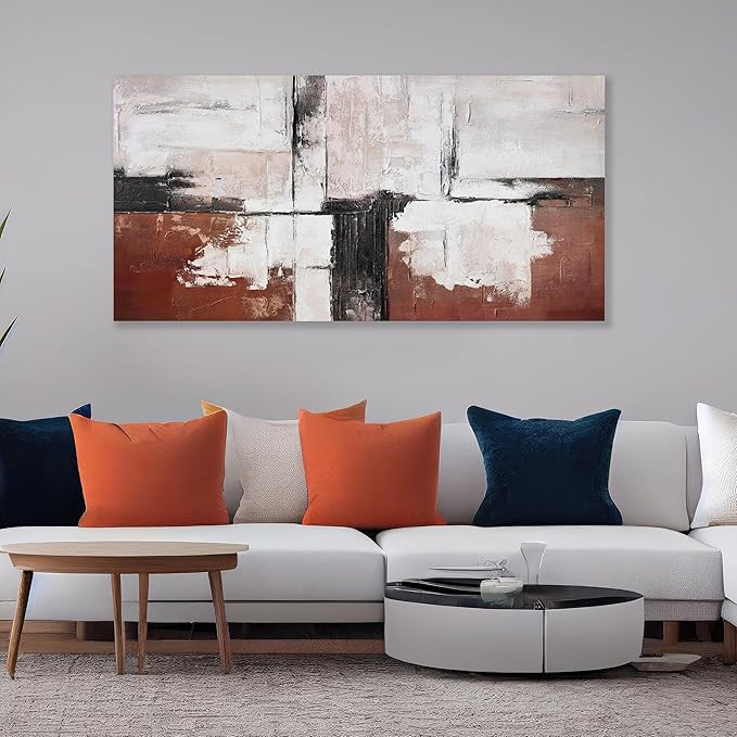 Glvzygy Abstract Wall Art Brick Red and Black and White Abstract Canvas Wall Decor Artwork Painting Modern Wall Art With Frame for Living Room Bedroom Office Home Wall Decor 29"x58"
