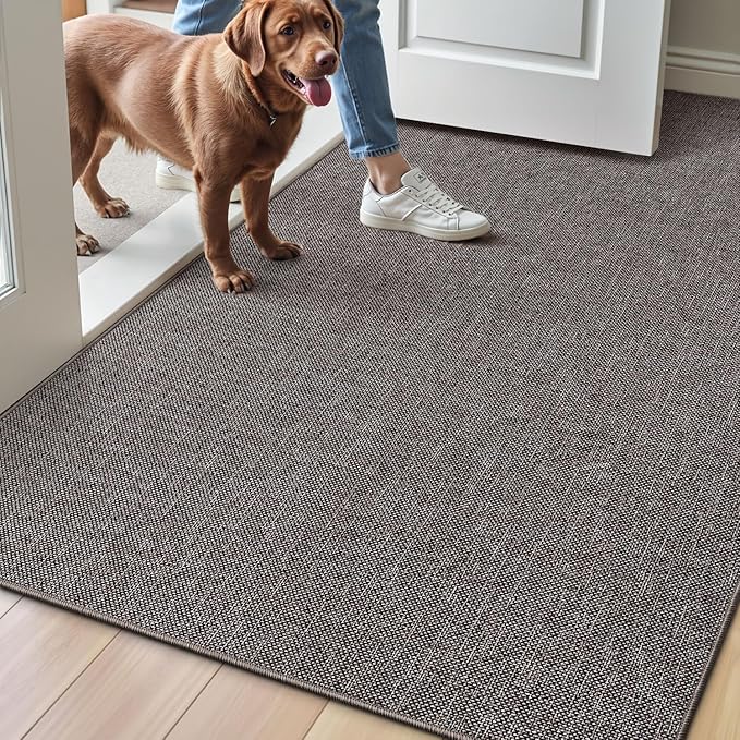 LUMI Large Indoor Door Mat, 36"x56" Non Slip Rubber Backing Entrance, Easy Clean Low Profile Ultra Thin Entryway for Inside House, Brown