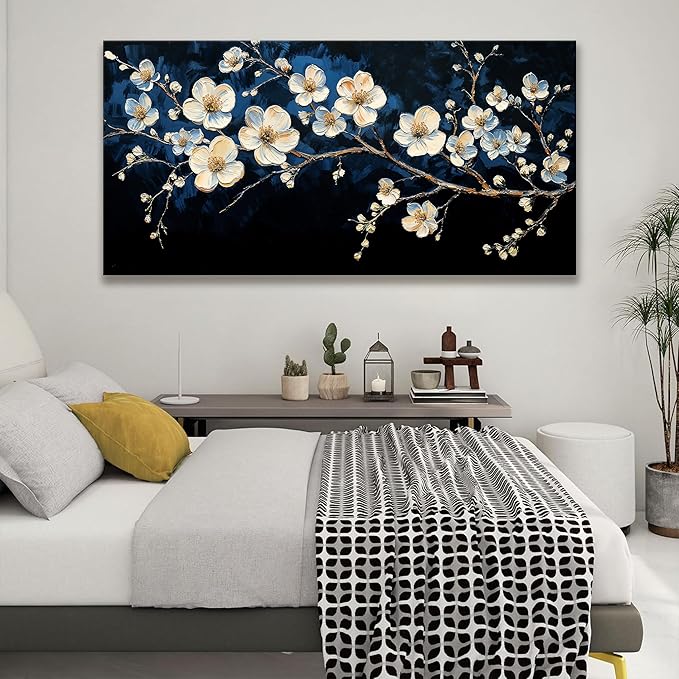 Large Black Wall Art For Living Room 29 X 58 In White Flower Wall Art Modern Black And White Canvas Art Wall Decor Natural Painting Prints Picture For Bedroom Office Home Wall Decor Ready To Hang