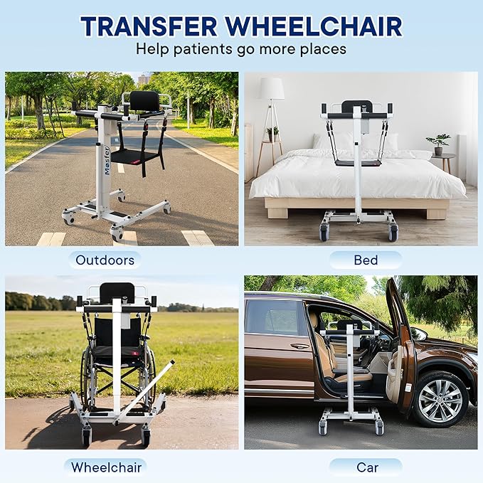 Mosfer Electric Patient Lift Transfer Chair Lift,Chair Lift Assist Devices for Home Seniors and Disabled with Adjustable Height, Folding Bathroom Wheelchair Move from Bed to Chair,Toilet,Car,Outdoor