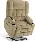MCombo Oversized Power Lift Recliner Chair for Elderly, Dual Motor Lift Chair with Heat and Massage, Lay Flat Lift Chair for Big and Tall, Cup Holders, Fabric R7891 (Oversize, Beige)