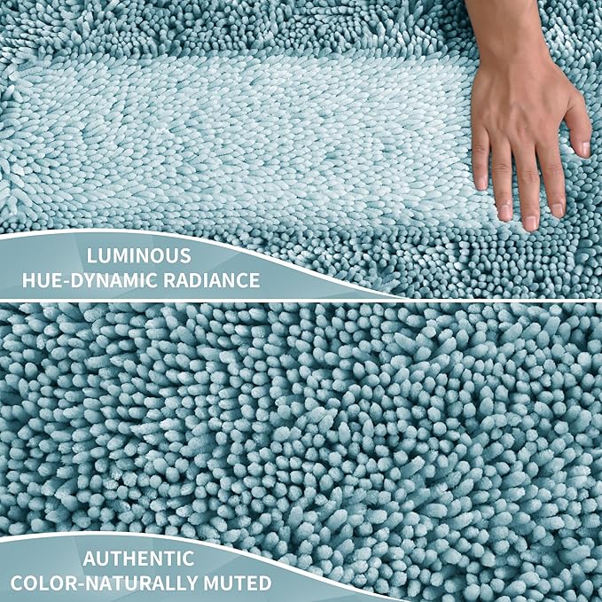 Yimobra Bathroom Rugs Sets 2 Piece, Soft Absorbent Bath Mat and U-Shaped Toilet Rug with Non Slip Backing, Luxury Shaggy Bath Mats for Bathroom, Machine Washable, 24"x17"+24"x20", Grayish Blue