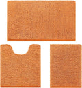 HOMEIDEAS 3 Pieces Bathroom Rugs, Ultra Soft Non Slip Absorbent Chenille Toilet Bath Mat Set (Orange)