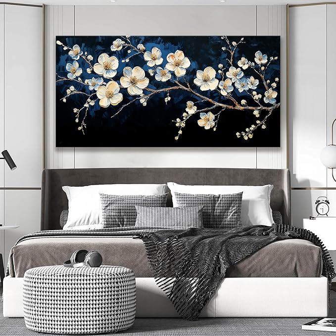 Large Black Wall Art For Living Room 29 X 58 In White Flower Wall Art Modern Black And White Canvas Art Wall Decor Natural Painting Prints Picture For Bedroom Office Home Wall Decor Ready To Hang