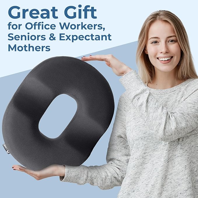 5 STARS UNITED Donut Pillow Hemorrhoid Tailbone Cushion – Large Cushion for Pain Relief – Coccyx, Prostate, Sciatica, Pelvic Floor, Pressure Sores, Pregnancy, Postpartum Recovery, Dark Gray