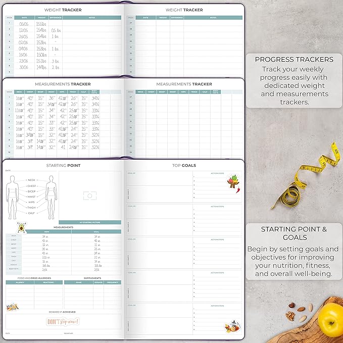 Clever Fox Meal Planner PRO – Weekly Meal Prep Journal with Grocery List & Weigh Loss Tracker – Diet, Fitness & Welness Log Book – Nutrition Diary Notebook – Lasts 12 Months, 7x10” (Purple)