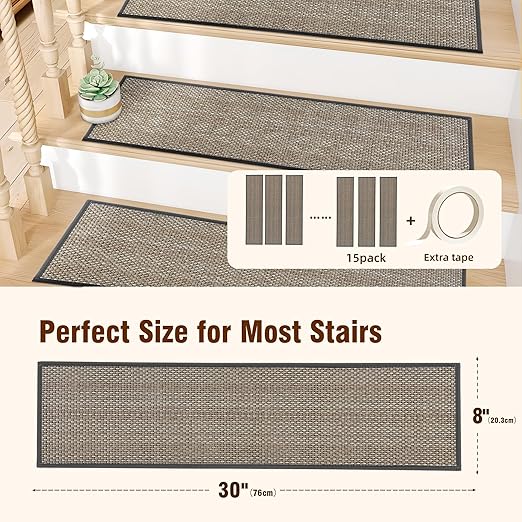 Chenille Stair Treads Non Slip 15pcs Stair Runner for Wooden Steps Rubber Backing Stairs Carpet Treads Indoor Staircase Covers Mat with Rubber Backing for Pets and Kids 8"X30" Black White