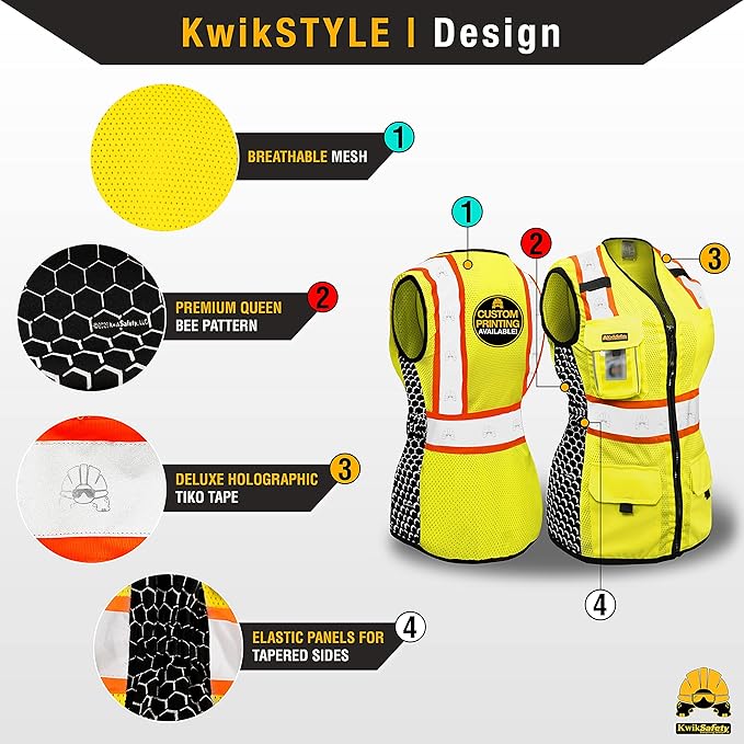 KwikSafety - Charlotte, NC - FIRST LADY Safety Vest for Women, High Visibility Reflective Strips, Meets ANSI & OSHA