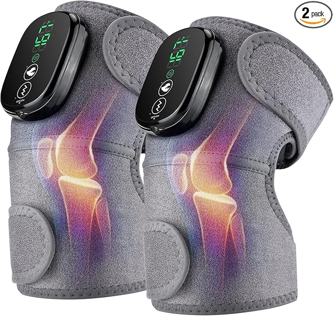 YUANBO Cordless Knee Massager with Heat, 3-in-1 Heated Knee Massager for Knee Elbow Shoulder Wrap with 3 Vibration & Heating Modes (2 PACK)