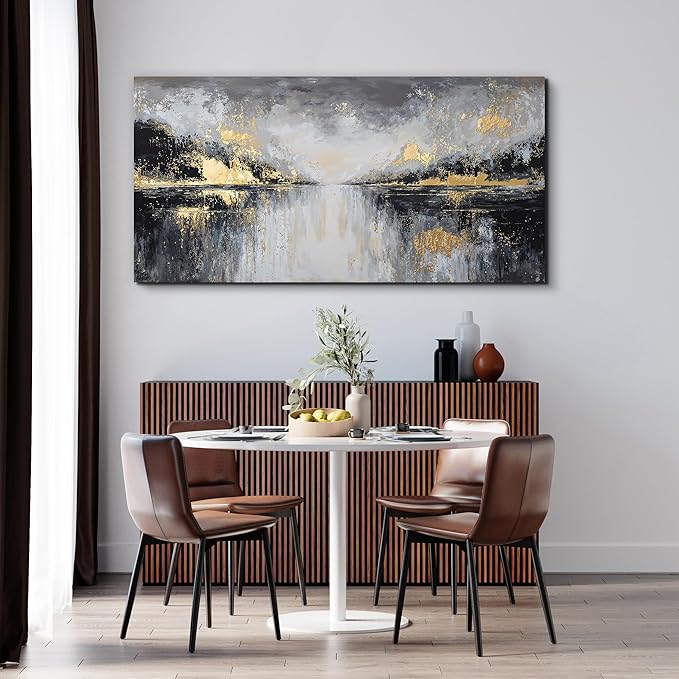 YISXINOAG Canvas Wall Art Modern Abstract Art Wall Decor Black and Gold Wall Decor Canvas Prints Modern Home Decorations Gold Abstract Art on Bathroom, Dining Room Ready to Hang Size 20"X40"