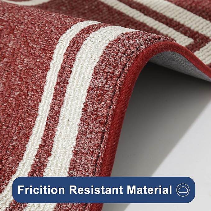COSY HOMEER Kitchen Rugs Non-Slip 20" x30/20 x48 Inch Thick Polypropylene Standing Mat for Home Machine Washable, Red Frame