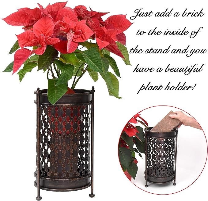 Dualplex Super Quality Umbrella Stand Umbrella Holder Antique Look Metal Entry Hallway Décor Round Style w/Removable Drip Tray Home Office Rack Umbrellas Canes Walking Sticks Gift Idea 16" Tall