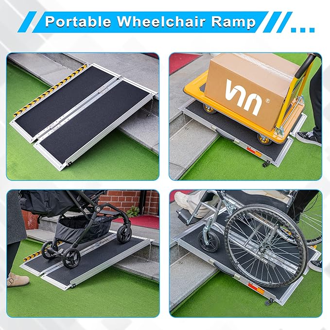 VNN Portable Wheelchair Ramp 3FT, Non-Slip Aluminum Ramps for Wheelchairs for Home, Handicap Wheelchair Ramps for Home Steps, Aluminum Loading Dock Plates, Doorways, Curbs, Stairs