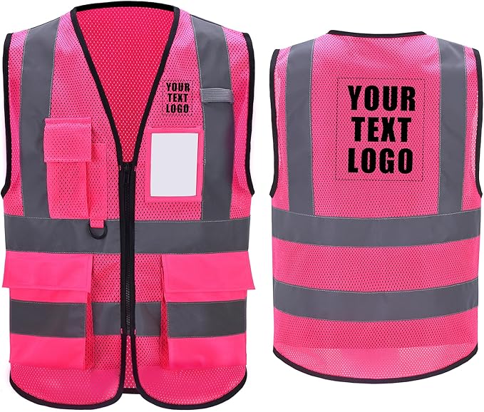 High Vis Safety Vest Reflective Strips, Multi-Pocket Design, Available in Yellow,Orange,black,Pink,blue,Red,purple