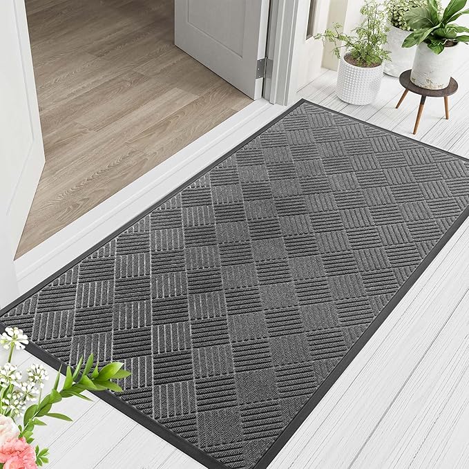 Indoor Outdoor Door Mat, 6’x 2' Doormat for Entryway, Rubber Backing Non Slip Front Door Mat Outside Entrance, Super Absorbent Commercial Floor Mat for Home Office, Gray