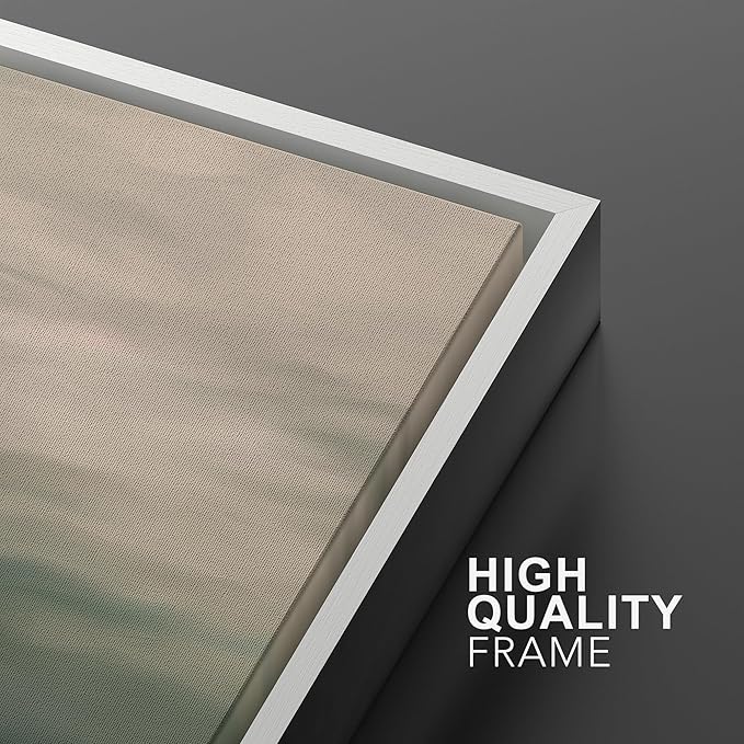 MUDECOR Framed Canvas Print Wall Art Dark Green Abstract Misty Landscape Moody Illustrations Modern Art Decorative Chic for Living Room, Bedroom, Office - 24"x36"x2 White