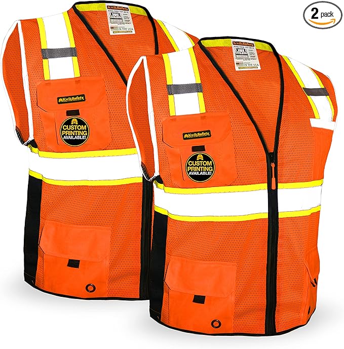 KwikSafety - Charlotte, NC - BIG KAHUNA Safety Vest [2 PACK] Class 2 ANSI OSHA Reflective Vest Durable High Visibility Vest Construction Safety Vest for Men Industrial Work Gear/Orange 3XL