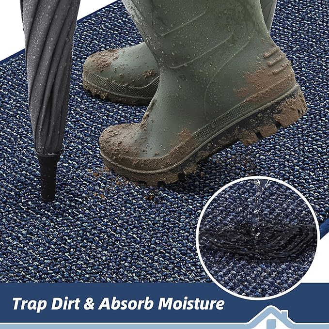 BEQHAUSE Dirt Trapper Door Mat 24" x 60", Non-Slip Washable Doormats Entrance Mat, Dirt Resistant and Absorbent Welcome Mat, Low Profile Floor Mats for Front Back Door and Entryway, Blue