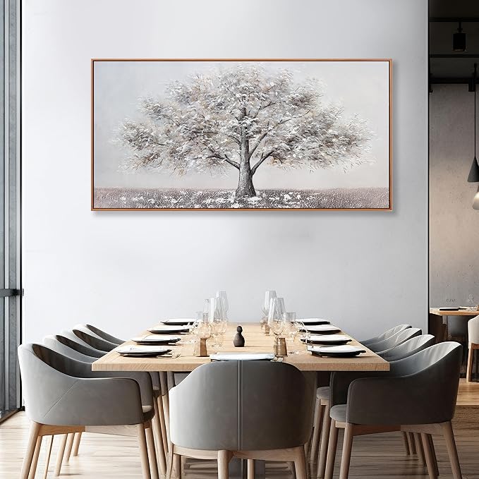 Abstract Wall Art Tree of Life White Background Canvas Wall Decor Framed Artwork Modern Aesthetic Suitable for Living Room Bedroom and Office Home Decor 24x48 In