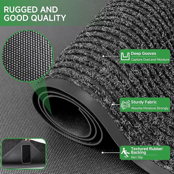 Front Door Mat, Heavy Duty Indoor Outdoor Doormat for Entryway, 96" x 48" Low Profile Outdoor Mats for Home Entrance, Stain and Fade Resistant Welcome Mat for High Traffic Area, Black
