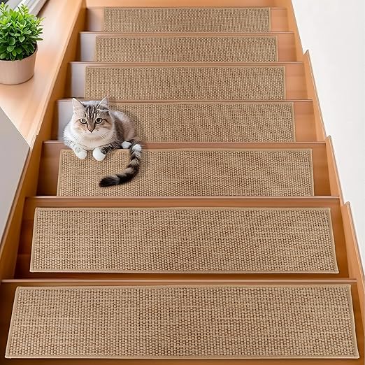 Linen Stair Treads for Wooden Steps, 15 Pack 8" X 30" Carpet Stair Runners Non Slip Indoor, Peel and Stick Stair Treads for Kids Elders and Pets, Beige