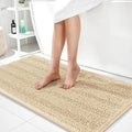 OLANLY Thick Bathroom Rugs 44x24, Extra Soft Absorbent Chenille Striped Bath Rugs, Rubber Backing, Machine Wash Dry, Bath Mats for Bathroom Floor, Tub and Shower, Home Decor Accessories, Beige