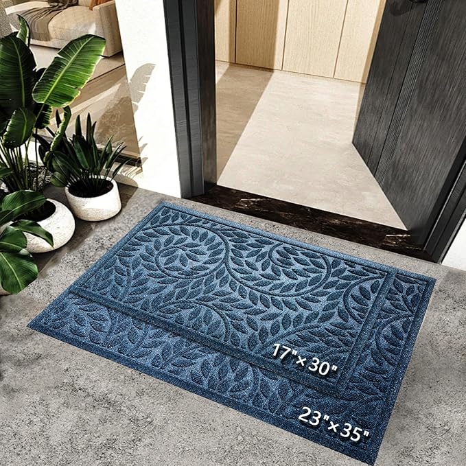 Bulijojo Front Door Mat Entrance,Durable Heavy Duty Welcome Mat,Thick Absorbent Natural Rubber Non Slip Mat,Sturdy Entryway Blue 23"x35"