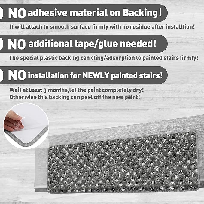 PURE ERA Bullnose Carpet Stair Treads Set Tape Free Non-Slip Indoor Stair Protectors Pet Friendly Rugs9.5" x 30"(7 Pieces,Grey Mini-Diamond Trellis)