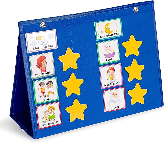 Large Visual Schedule for Kids with Autism - Morning Bedtime Routine Daily Calendar for Kids with 72 Activity, 10 Blank Cards & 15 Stars- Wall Communication Chore Chart Responsibility Planner