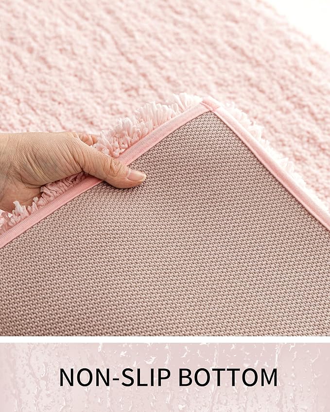 Bathroom Rugs 32x20, Ultra Thick Shaggy Soft Microfiber Absorbent Bath Rug, High Density Foam Latex Non Slip Backing, Machine Washable Bath Mats for Bathroom Floor & Sink, Pink