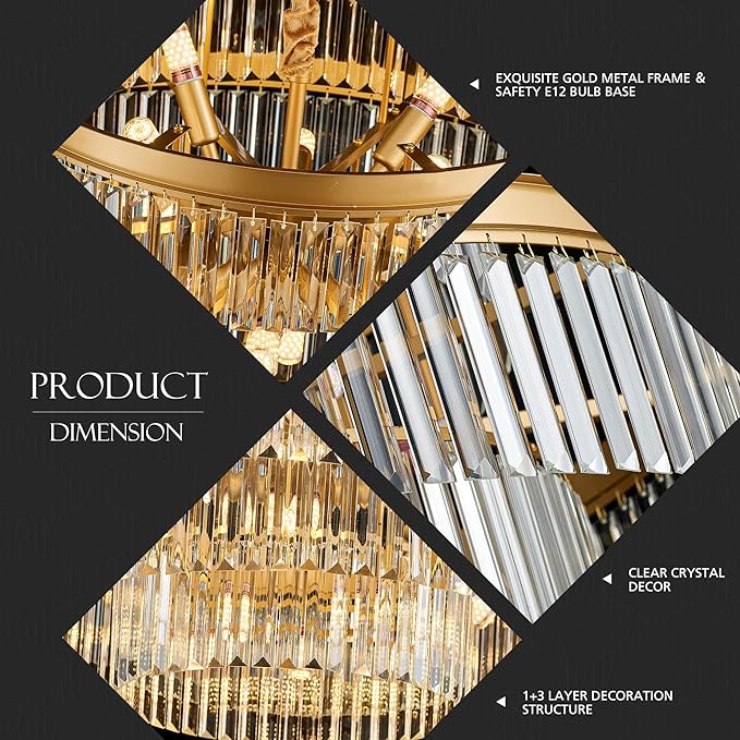 31.5" 18-Light Modern Crystal Chandelier Light Fixture Large 4-Tier Gold Luxury Glam Chandeliers for Dining Room Round Hanging Pendant Lighting for Living Room Kitchen Bedroom Foyer Lobby