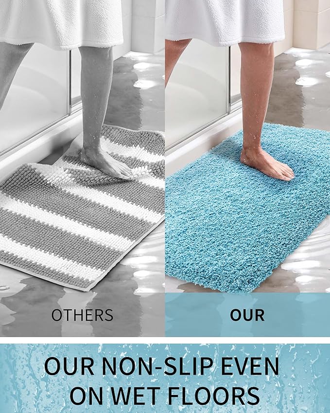 Bathroom Rugs 48x24, Ultra Thick Shaggy Soft Microfiber Absorbent Bath Rug, High Density Foam Latex Non Slip Backing, Machine Washable Bath Mats for Bathroom Floor & Sink, Teal