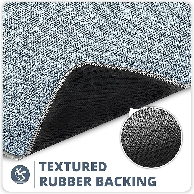 Bath Mat,Ultra Thin Bathroom Runner Rugs,Large Bath Mats for Bathroom,Quick Dry,Non-Slip,Machine Washable,Low Pile,Bath Rug,Shower Outside,Sink,Home Decor Accessories.Blue,1'9"x3'11"（21x47inch）