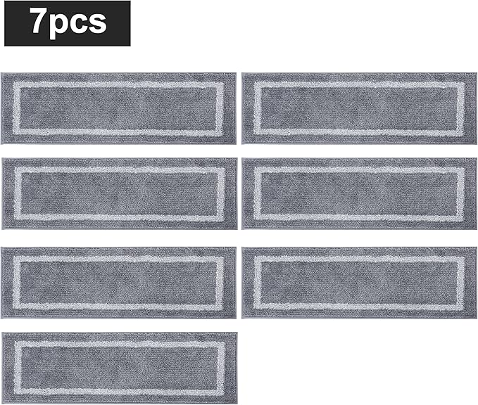 COSY HOMEER Soft Stair Treads Non-Slip Carpet Mat 28inX9in Indoor Stair Runners for Wooden Steps, Stair Rugs for Kids and Dogs, 100% Polyester TPE Backing 7pcs,Grey,Square
